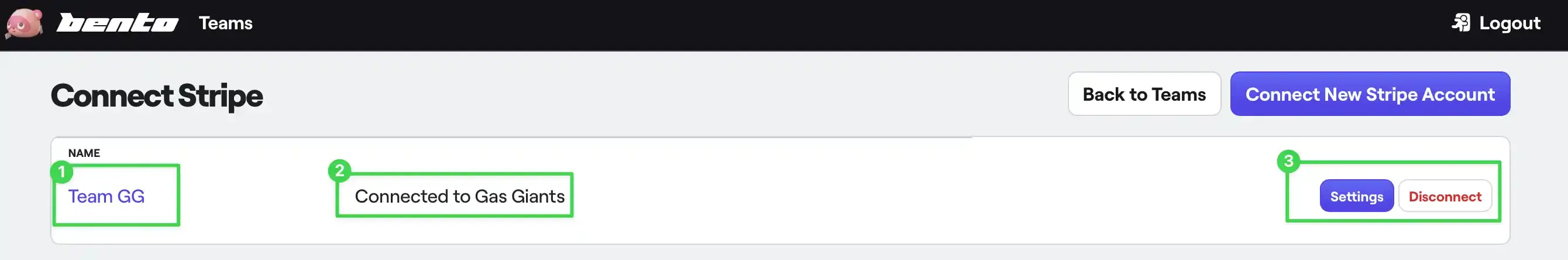 Stripe connection summary in Bento