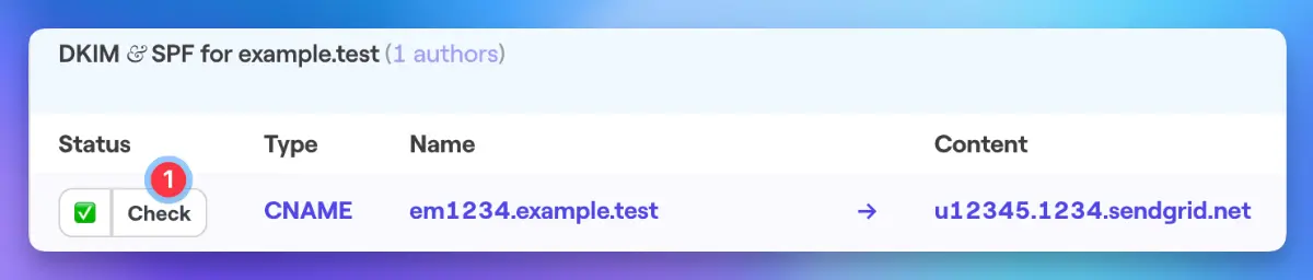 Bento interface showing validated DNS records