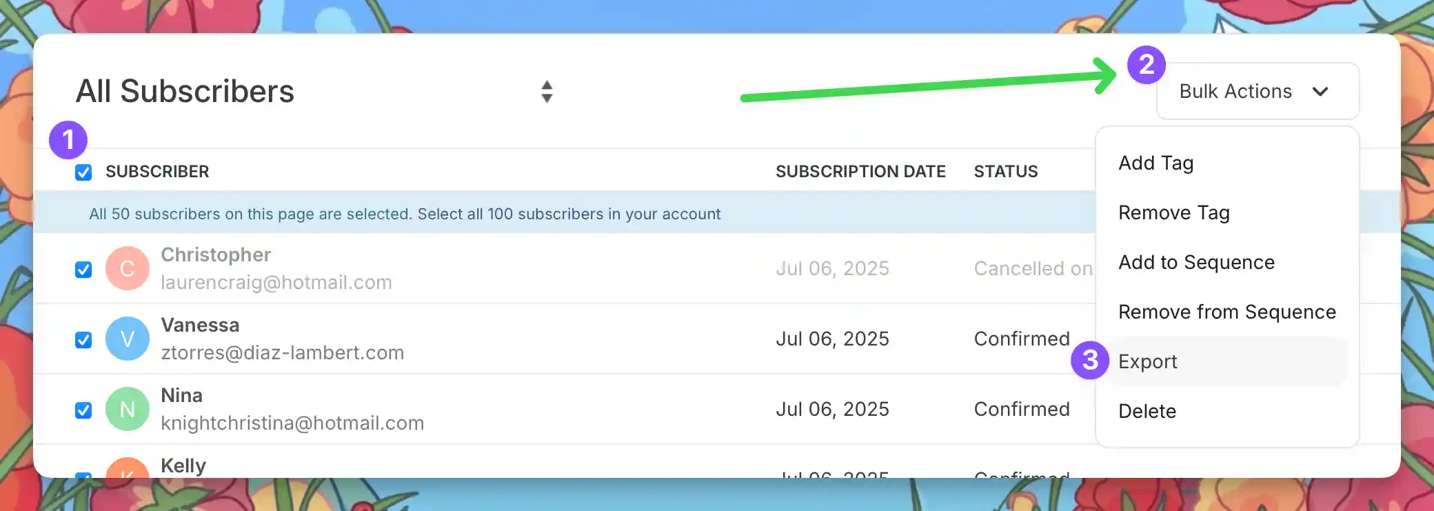 Email confirmation after triggering the export