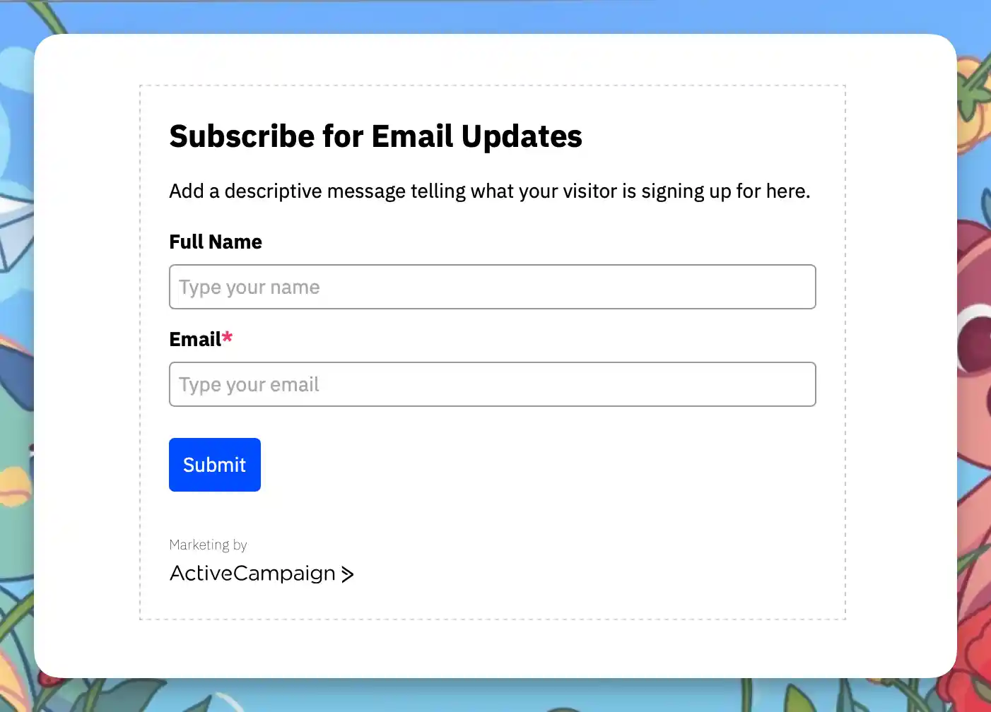 ActiveCampaign form editor highlighting export options