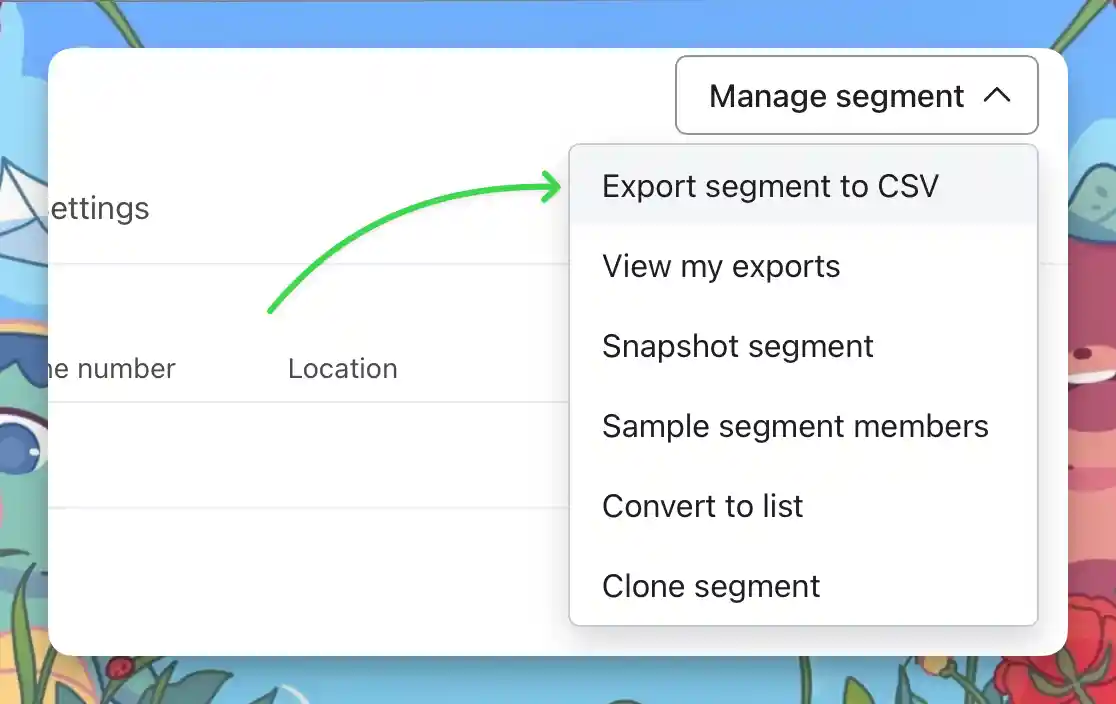 Export segment CSV button in Klaviyo