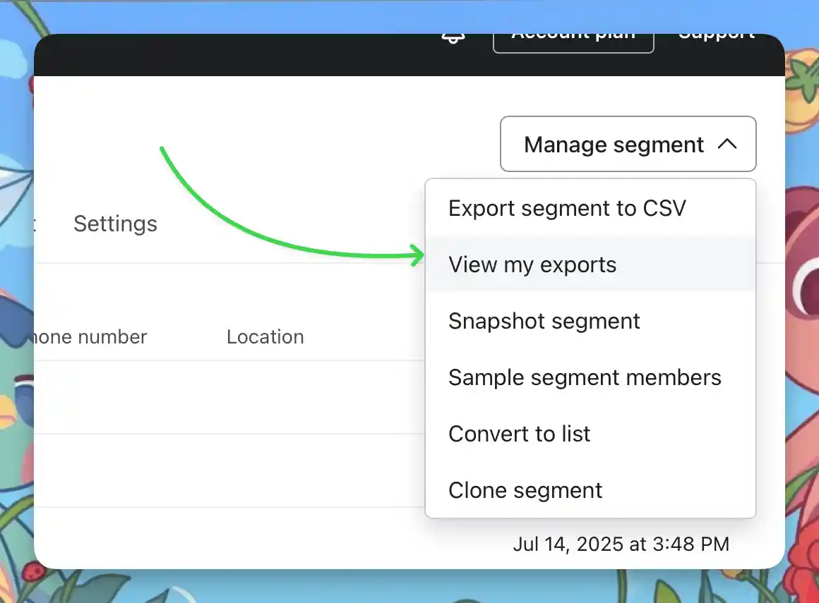 Viewing exports in Klaviyo