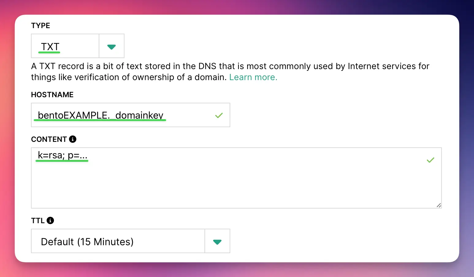 Adding Hover TXT records