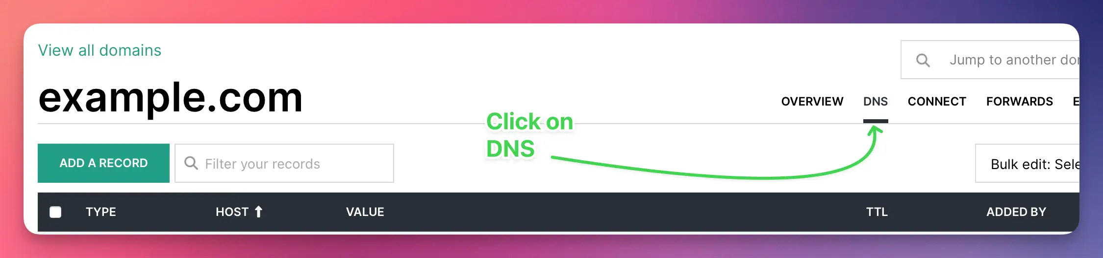 Hover DNS dashboard