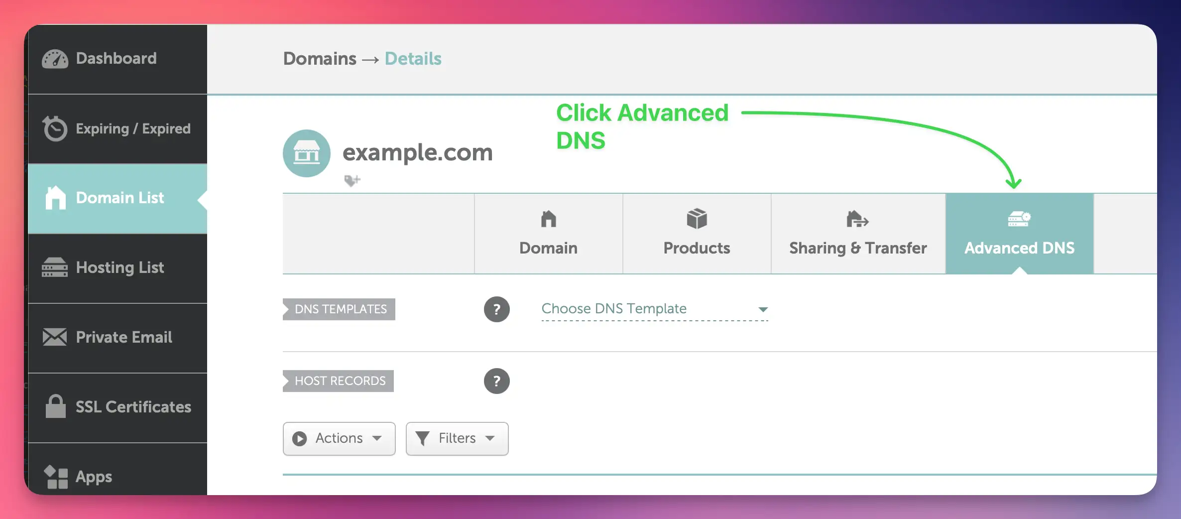 Namecheap DNS dashboard