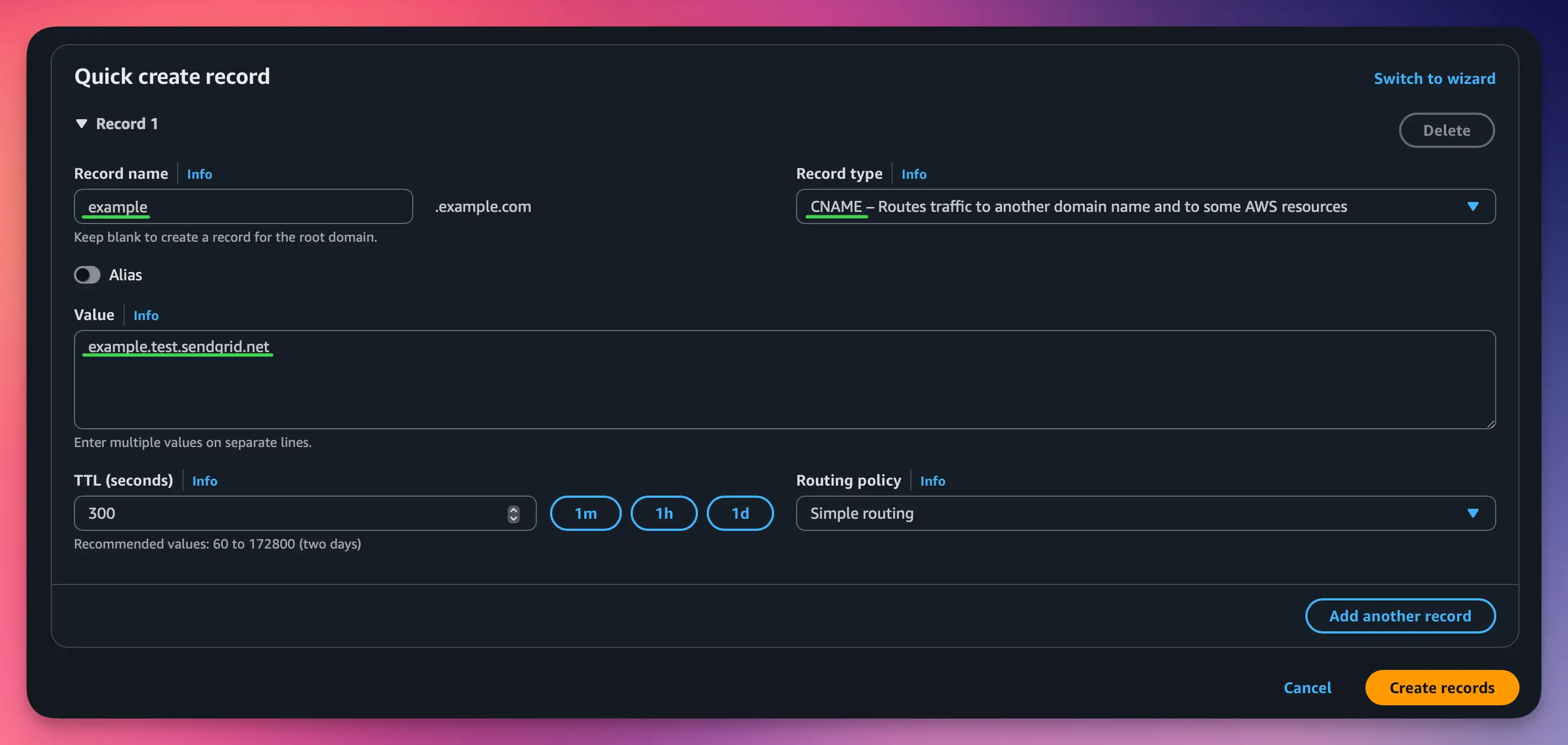 Adding CNAME records in Route 53