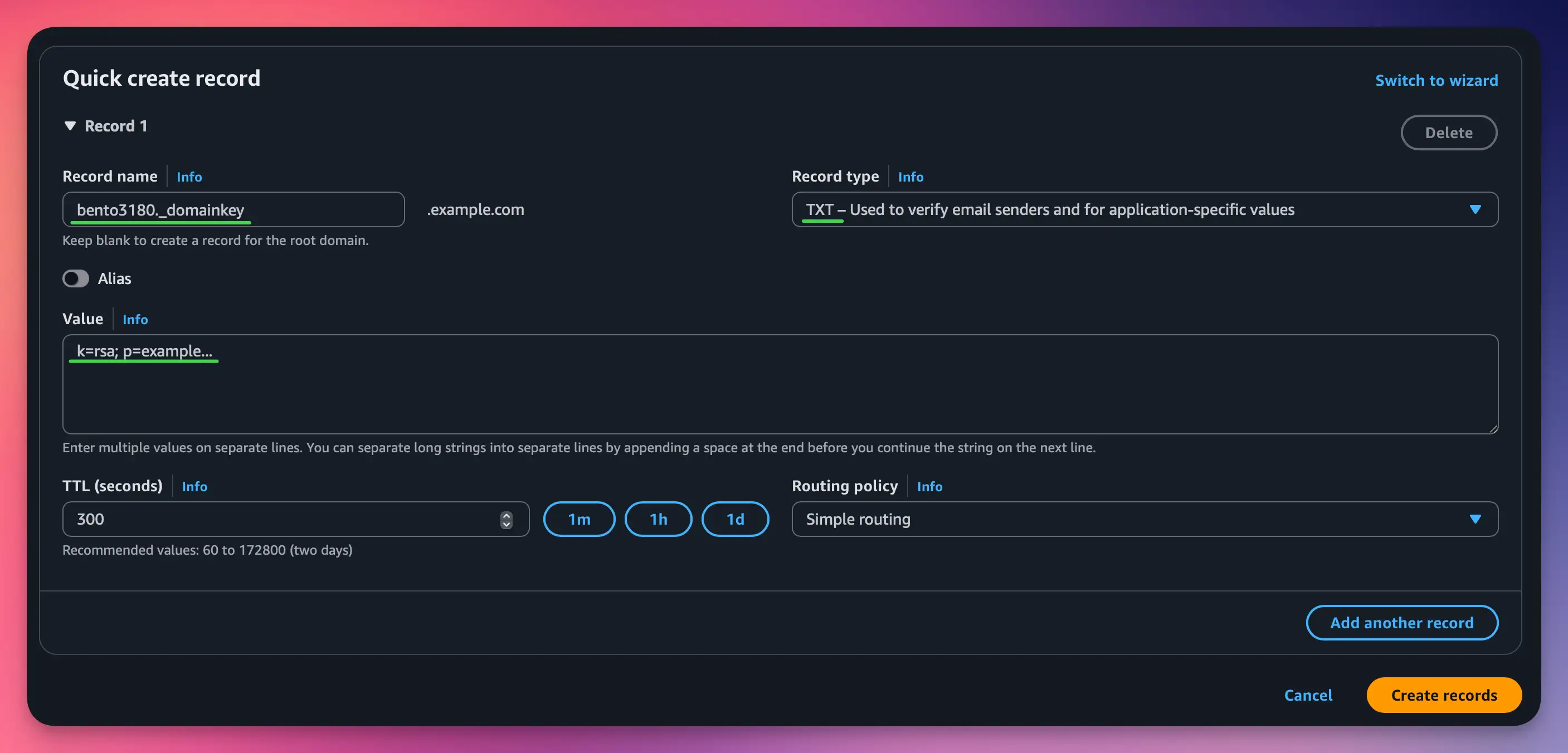 Adding TXT records in Route 53