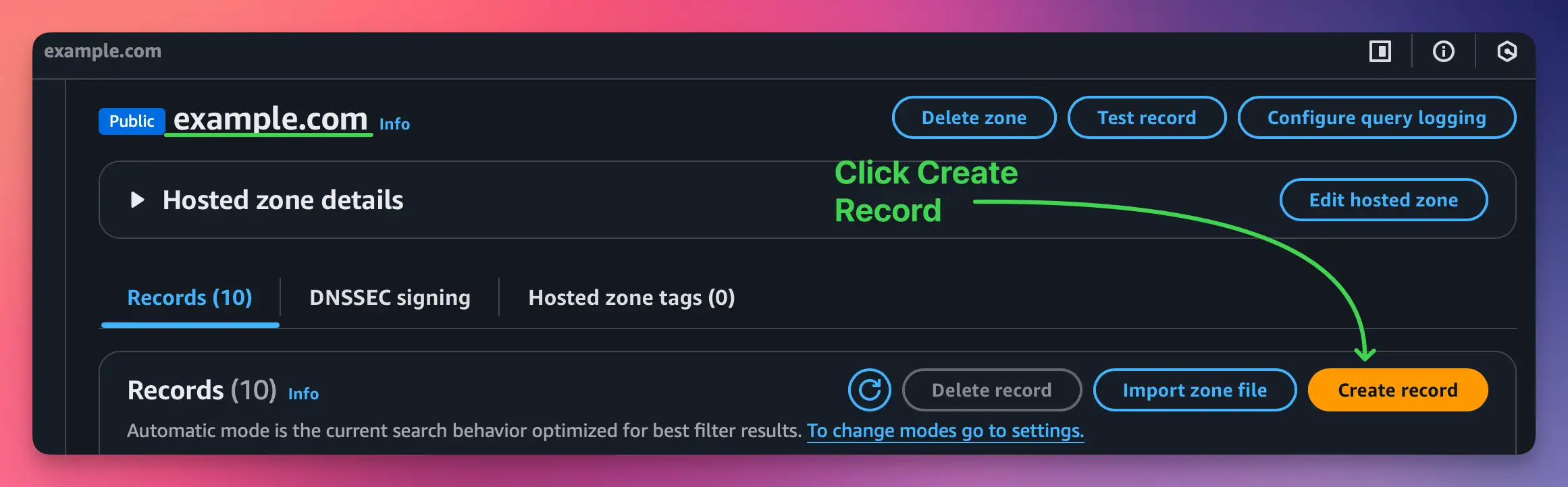 Route 53 hosted zone list