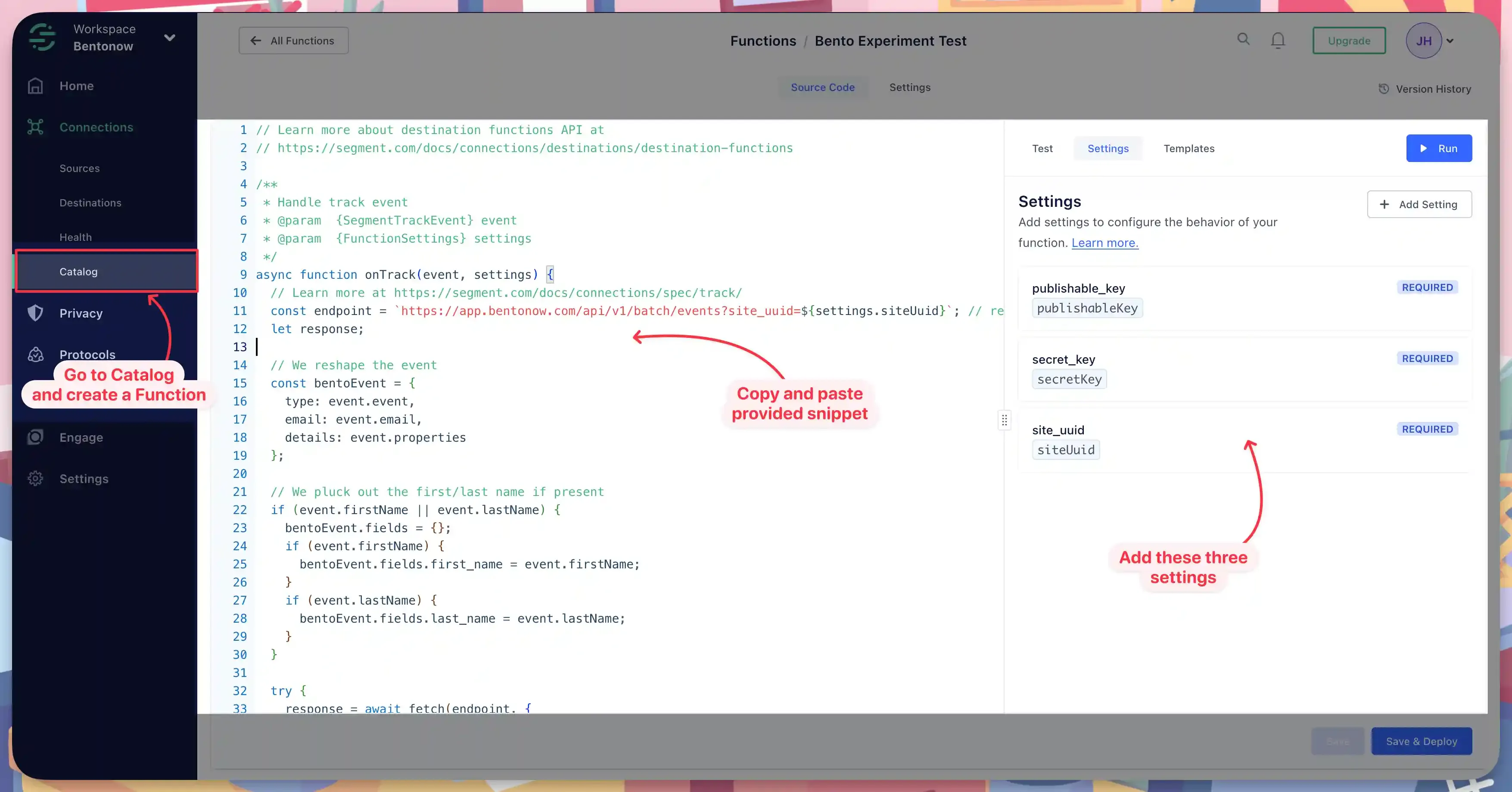 Segment destination settings