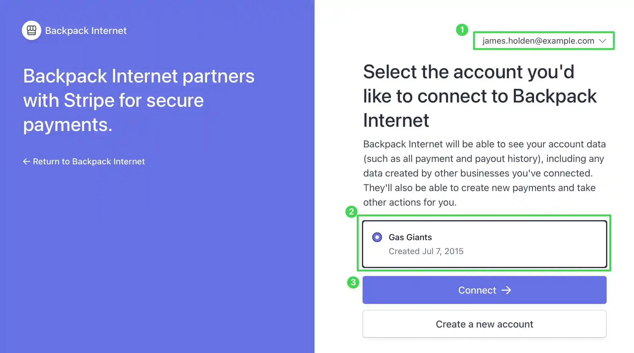 Stripe connect screen