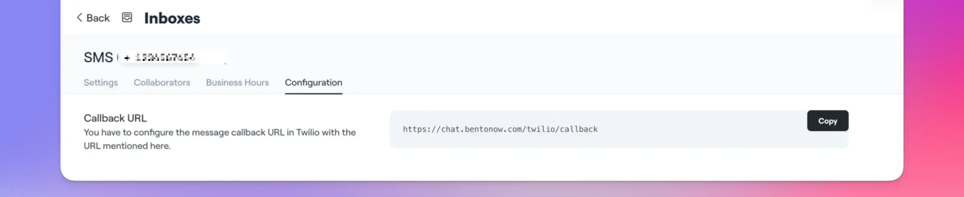 Twilio webhook config
