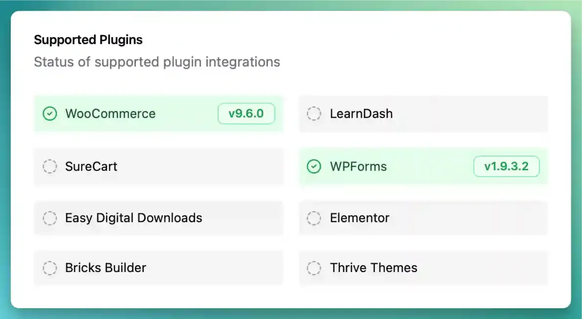 Plugin integration status indicators