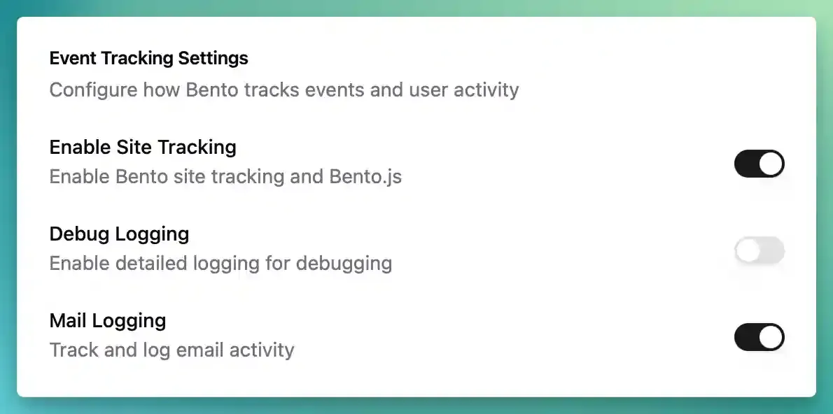 Tracking + logging settings