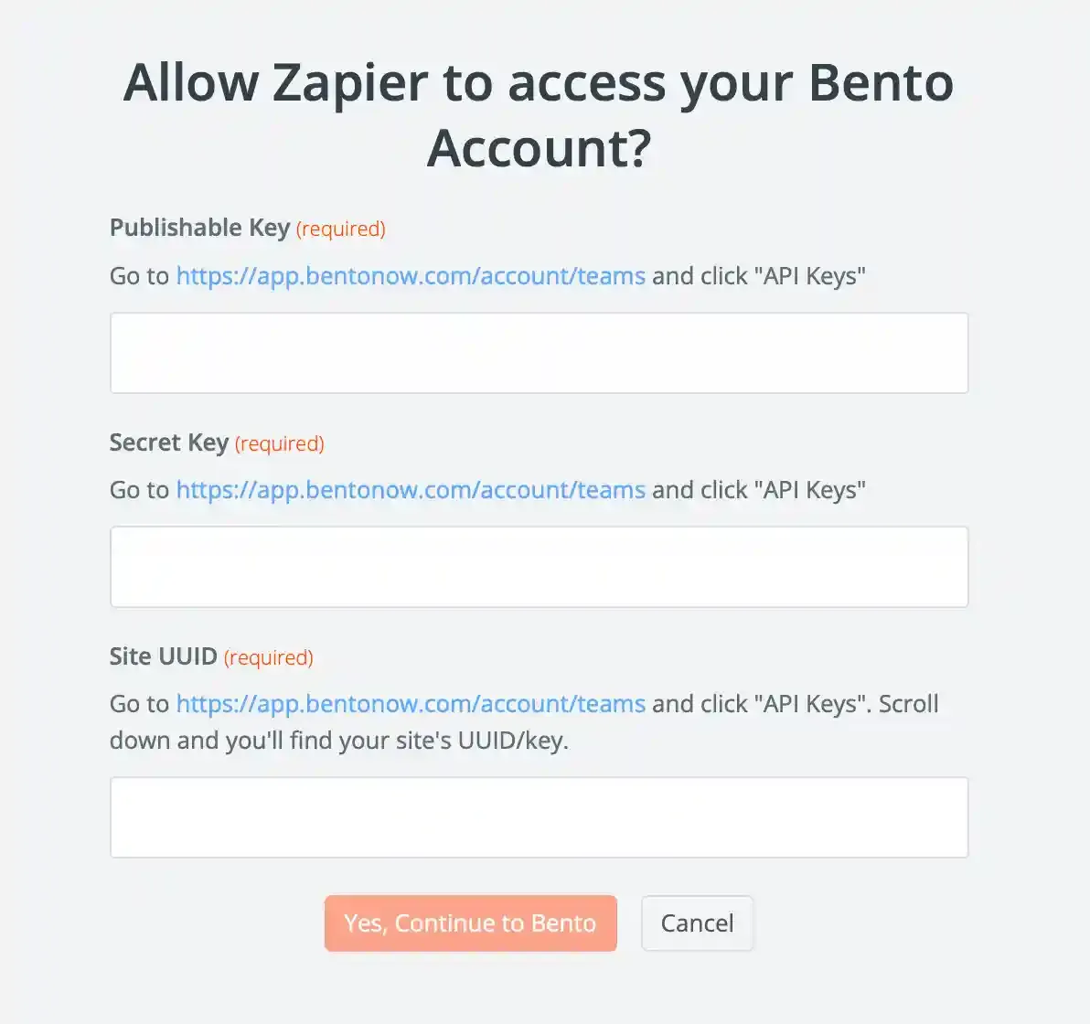 Zapier credential modal