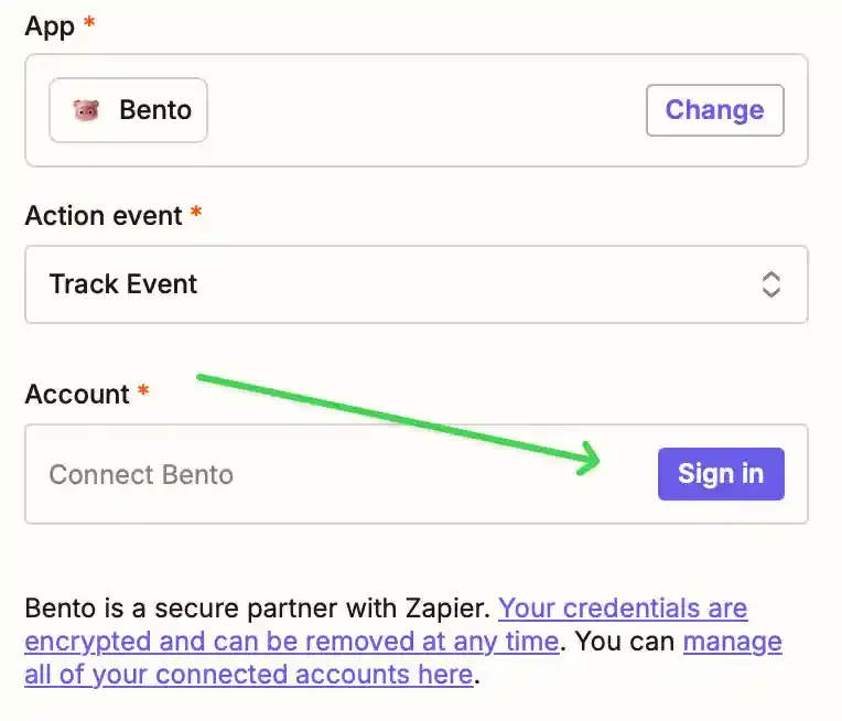 Zapier Bento sign-in